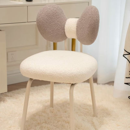 Modern Minimalist Bow Design PVC Iron Lambskin Rotatable Vanity Stool With Backrest For Bedroom