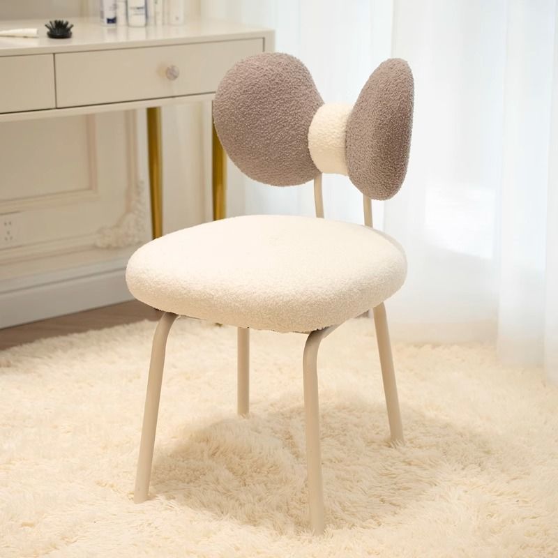 Modern Minimalist Bow Design PVC Iron Lambskin Rotatable Vanity Stool With Backrest For Bedroom