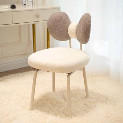 Modern Minimalist Bow Design PVC Iron Lambskin Rotatable Vanity Stool With Backrest For Bedroom