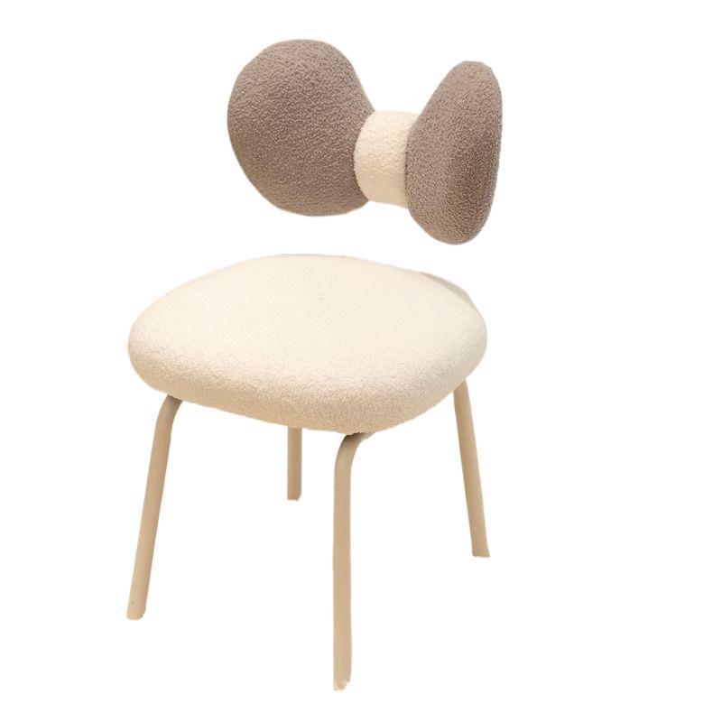 Modern Minimalist Bow Design PVC Iron Lambskin Rotatable Vanity Stool With Backrest For Bedroom