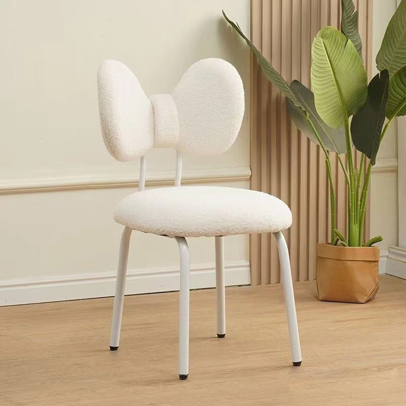 Modern Minimalist Bow Design PVC Iron Lambskin Rotatable Vanity Stool With Backrest For Bedroom
