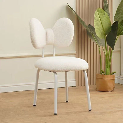 Modern Minimalist Bow Design PVC Iron Lambskin Rotatable Vanity Stool With Backrest For Bedroom