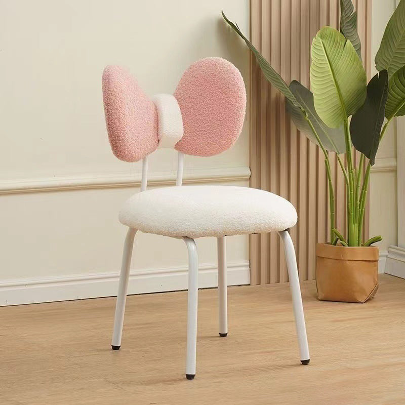 Modern Minimalist Bow Design PVC Iron Lambskin Rotatable Vanity Stool With Backrest For Bedroom