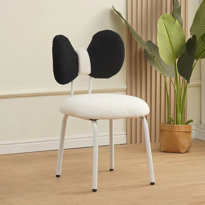 Modern Minimalist Bow Design PVC Iron Lambskin Rotatable Vanity Stool With Backrest For Bedroom