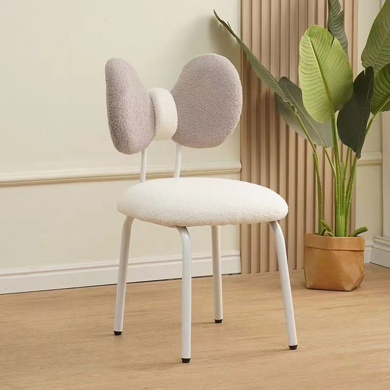 Modern Minimalist Bow Design PVC Iron Lambskin Rotatable Vanity Stool With Backrest For Bedroom