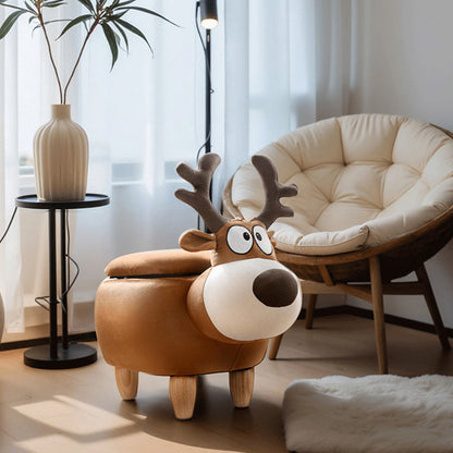Modern Minimalist Reindeer Solid Wood Velvet Kids Stool 1-Storage For Living Room