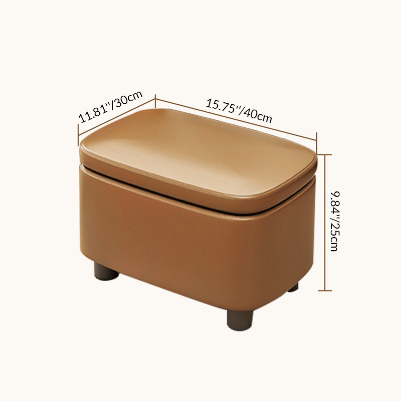 Modern Minimalist Rounded-Edge Solid Wood PU Leather Low Stool 1-Storage For Entryway
