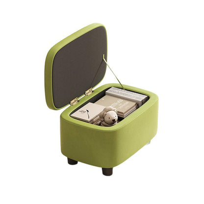 Modern Minimalist Rounded-Edge Solid Wood PU Leather Low Stool 1-Storage For Entryway