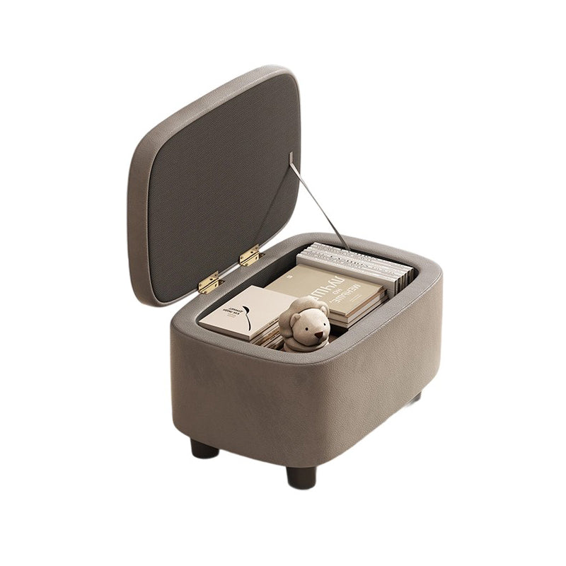Modern Minimalist Rounded-Edge Solid Wood PU Leather Low Stool 1-Storage For Entryway