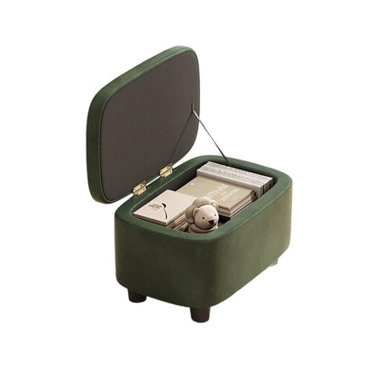 Modern Minimalist Rounded-Edge Solid Wood PU Leather Low Stool 1-Storage For Entryway
