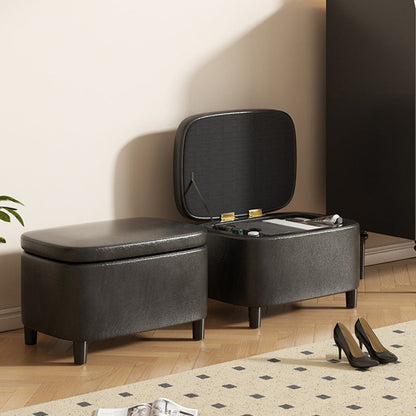 Modern Minimalist Rounded-Edge Solid Wood PU Leather Low Stool 1-Storage For Entryway