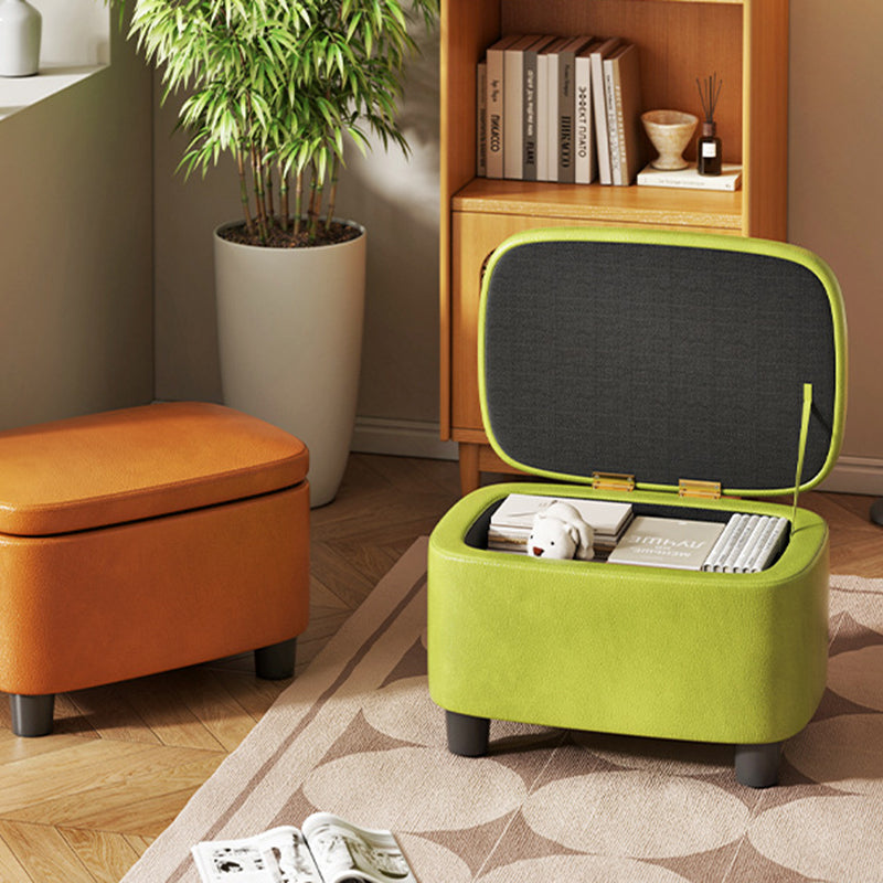 Modern Minimalist Rounded-Edge Solid Wood PU Leather Low Stool 1-Storage For Entryway