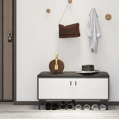 Modern Minimalist Rectangular MDF Faux Leather Shoe Bench 3-Tier For Entryway