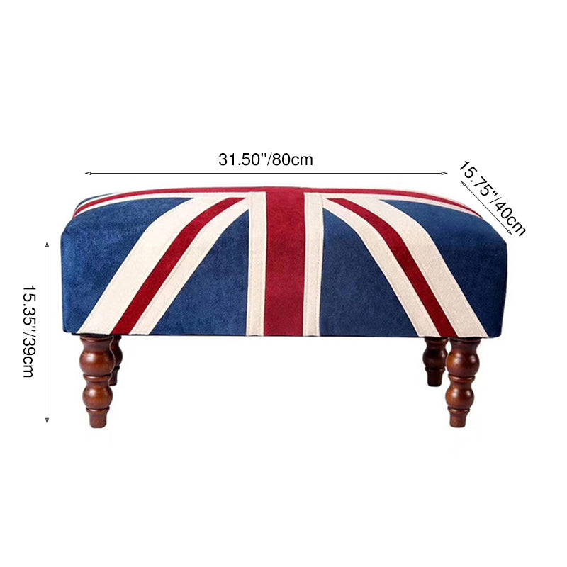Traditional Vintage Union Jack Turned Wooden Legs Solid Wood Velvet Bench For Entryway