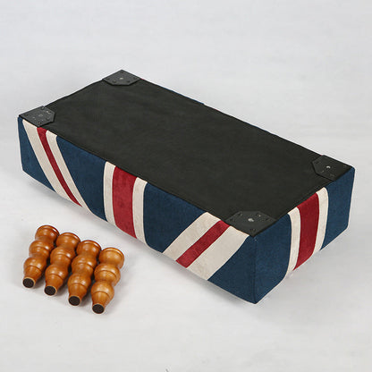 Traditional Vintage Union Jack Turned Wooden Legs Solid Wood Velvet Bench For Entryway