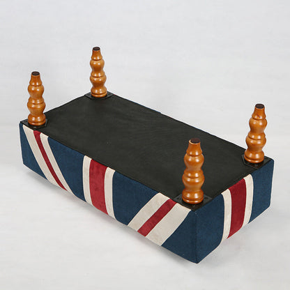 Traditional Vintage Union Jack Turned Wooden Legs Solid Wood Velvet Bench For Entryway