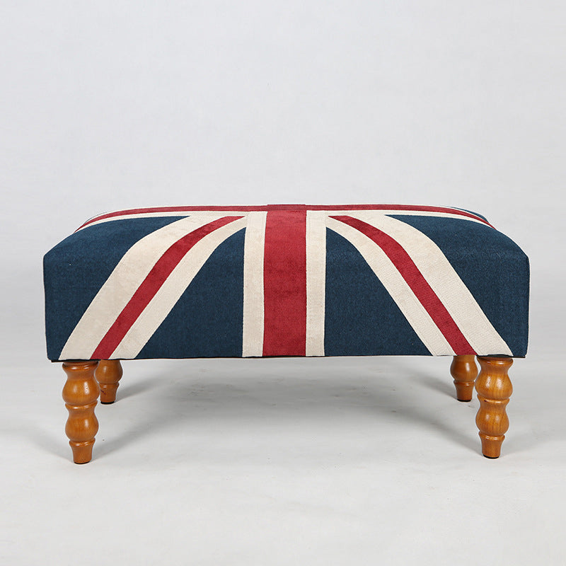 Traditional Vintage Union Jack Turned Wooden Legs Solid Wood Velvet Bench For Entryway
