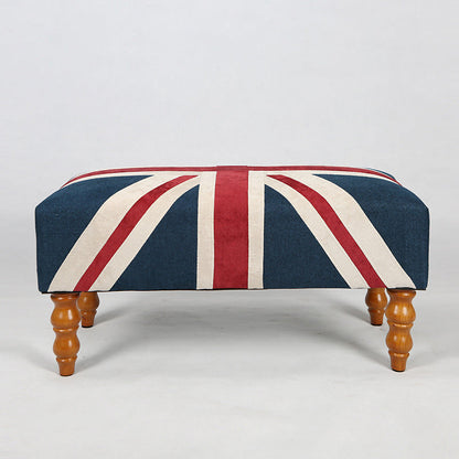 Traditional Vintage Union Jack Turned Wooden Legs Solid Wood Velvet Bench For Entryway