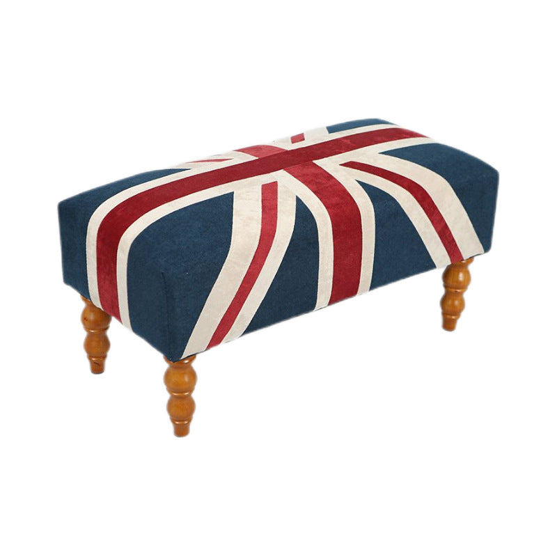 Traditional Vintage Union Jack Turned Wooden Legs Solid Wood Velvet Bench For Entryway