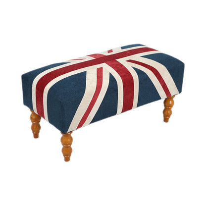 Traditional Vintage Union Jack Turned Wooden Legs Solid Wood Velvet Bench For Entryway