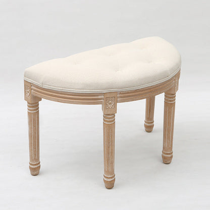 Traditional Rustic Semicircle Solid Wood Linen Vanity Stool Backless Armless For Bedroom