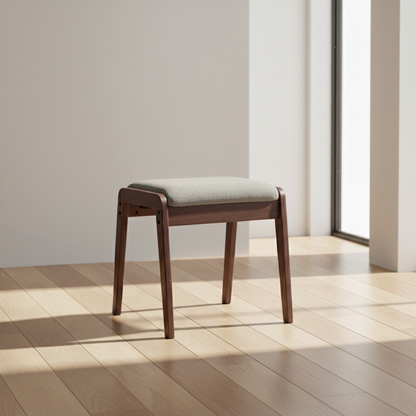Modern Minimalist Rectangular Solid Wood Linen Comfort Vanity Stool For Bedroom