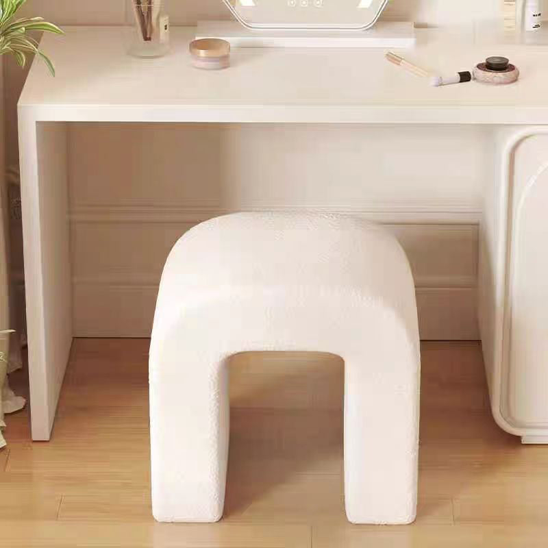 Modern Minimalist U-Shaped Sherpa Fabric Pine Vanity Stool Backless For Bedroom
