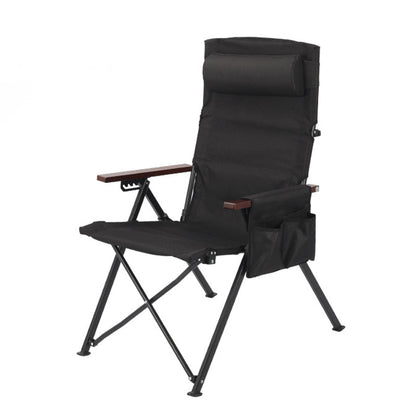 Contemporary Industrial Oxford Fabric Aluminum Alloy Carbon Steel Solid Wood Foldable Camping Chair With 5-level Adjustable Backrest For Outdoor Patio