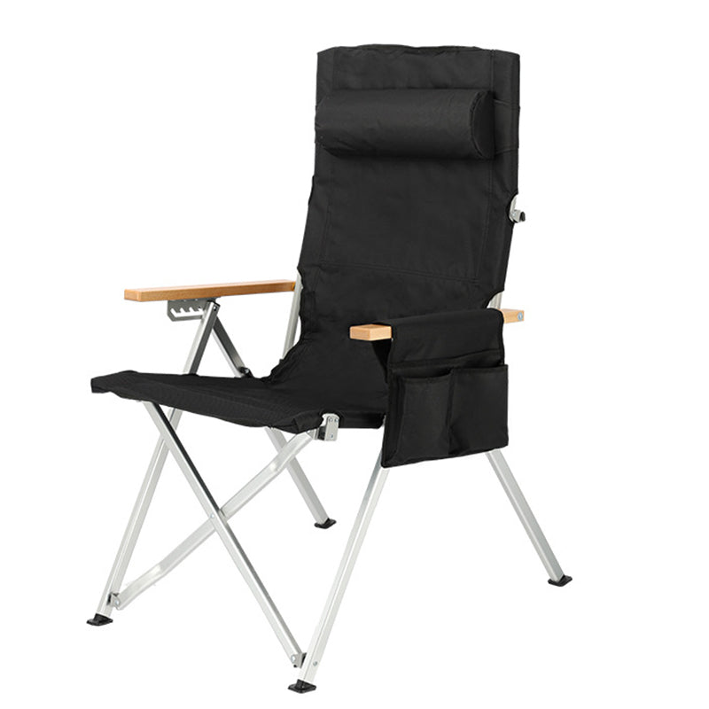 Contemporary Industrial Oxford Fabric Aluminum Alloy Carbon Steel Solid Wood Foldable Camping Chair With 5-level Adjustable Backrest For Outdoor Patio