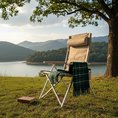 Contemporary Industrial Oxford Fabric Aluminum Alloy Carbon Steel Solid Wood Foldable Camping Chair With 5-level Adjustable Backrest For Outdoor Patio