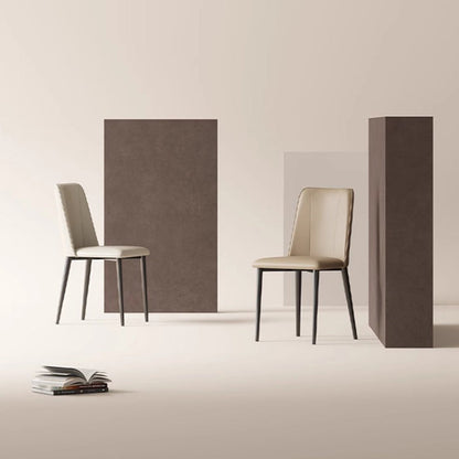 Contemporary Nordic Rounded-Edge Microfiber Leather Carbon Steel Dining Chair Backrest For Dining Room