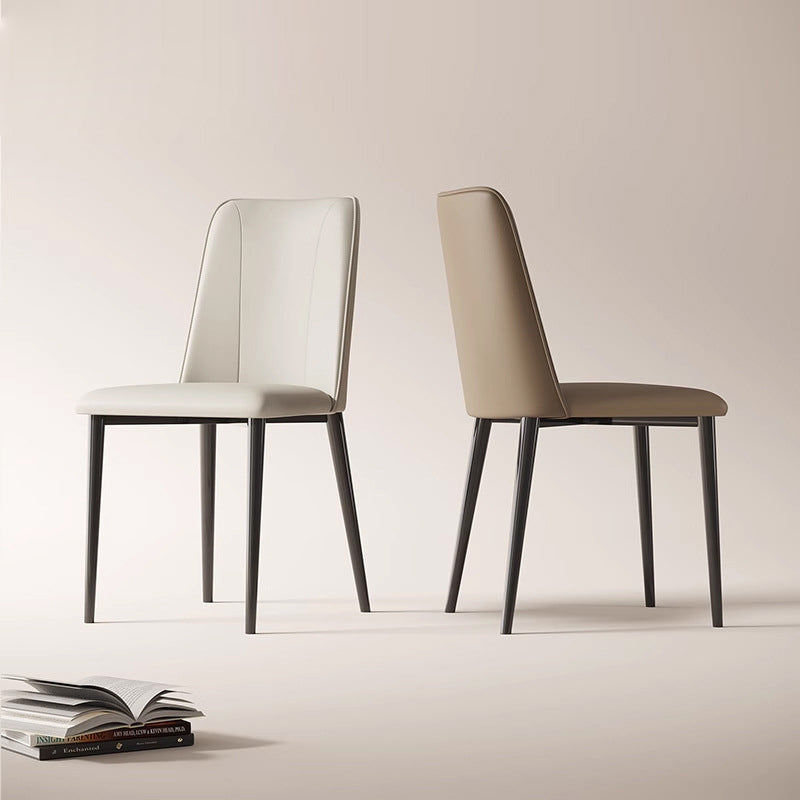 Contemporary Nordic Rounded-Edge Microfiber Leather Carbon Steel Dining Chair Backrest For Dining Room