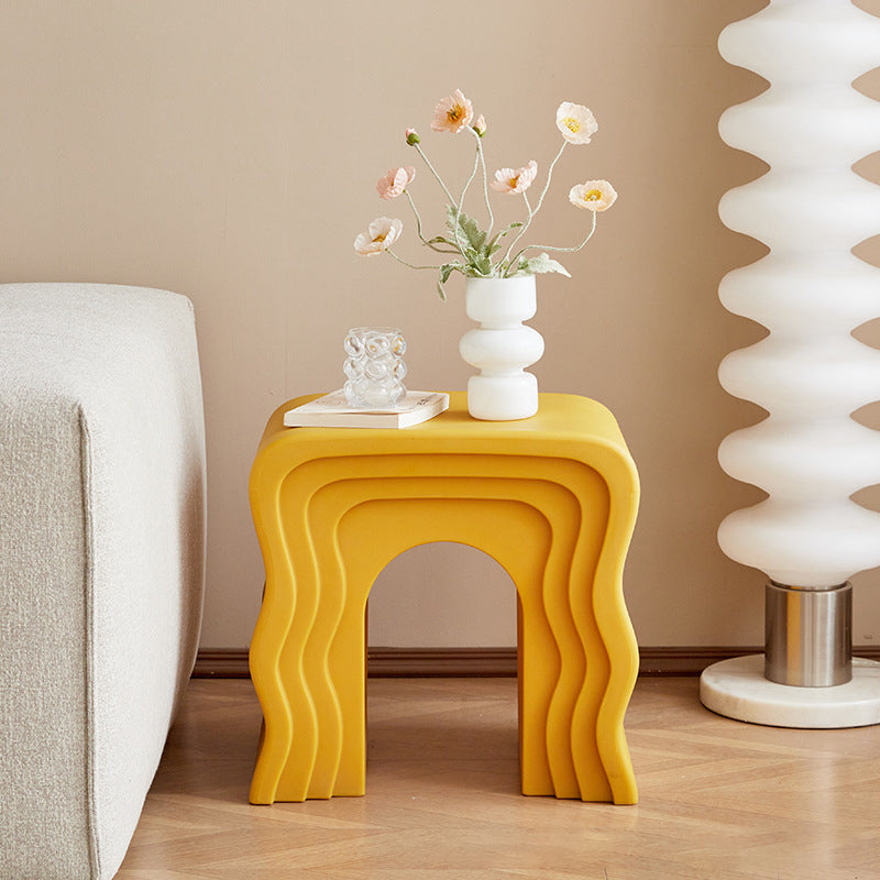 Contemporary Creative Wavy-Line Arch-Shaped PE Stool Backless For Bedroom & Living Room