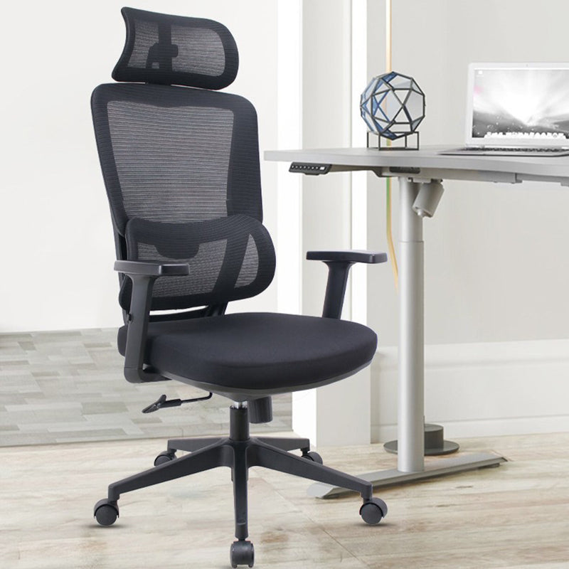 Modern Minimalist Ergonomic Rolling Desk Chair Nylon & PP with Fabric Mesh Height Adjustable Swivel Design Armrest Headrest for Home Office