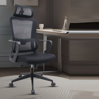 Modern Minimalist Ergonomic Rolling Desk Chair Nylon & PP with Fabric Mesh Height Adjustable Swivel Design Armrest Headrest for Home Office