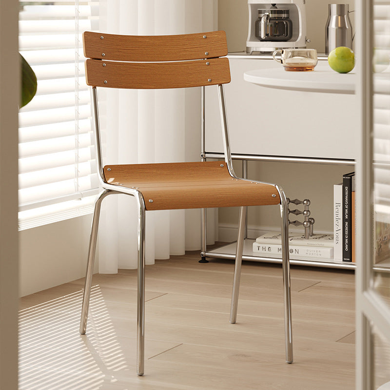 Modern Minimalist Square Solid Wood Plywood Electroplated Iron Dining Chair Backrest For Dining Room