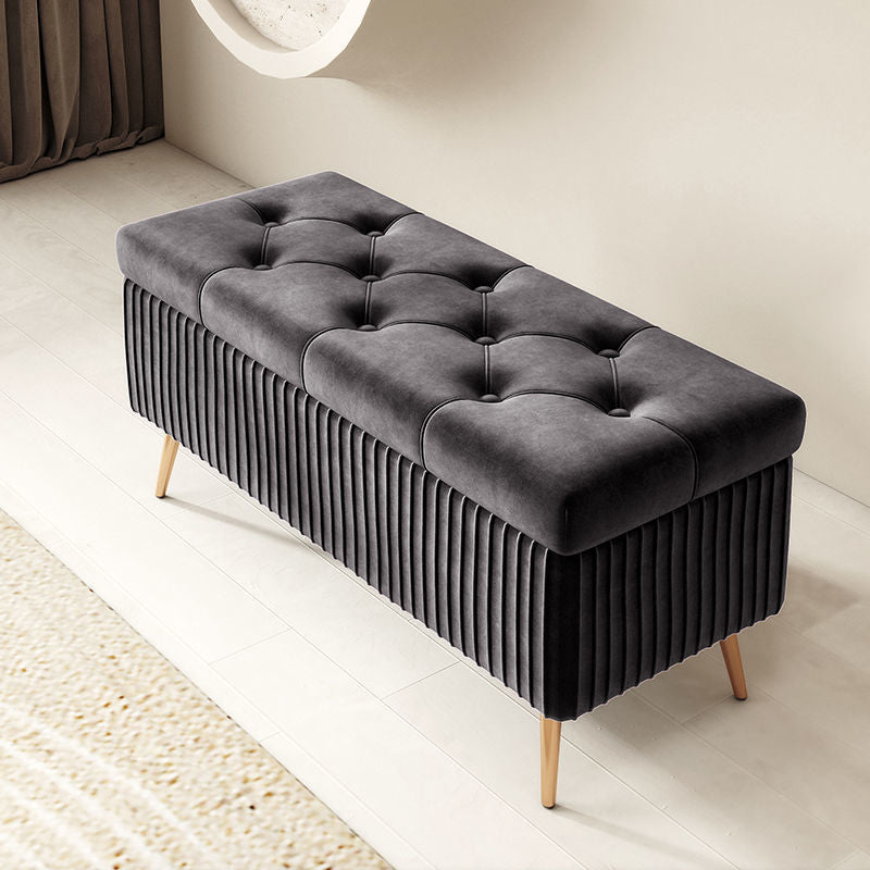 Modern Luxury Rectangular Solid Wood Frame Foam Velvet Bench 1-Storage For Entryway