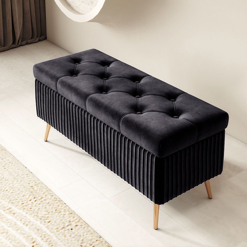 Modern Luxury Rectangular Solid Wood Frame Foam Velvet Bench 1-Storage For Entryway