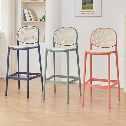 Modern Minimalist Rectangular PP Rattan Weaving Bar Stool Backrest Footrest For Dining Room