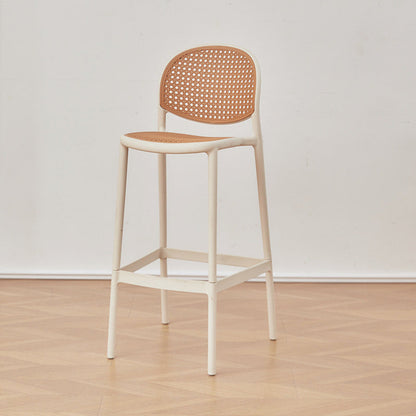 Modern Minimalist Rectangular PP Rattan Weaving Bar Stool Backrest Footrest For Dining Room