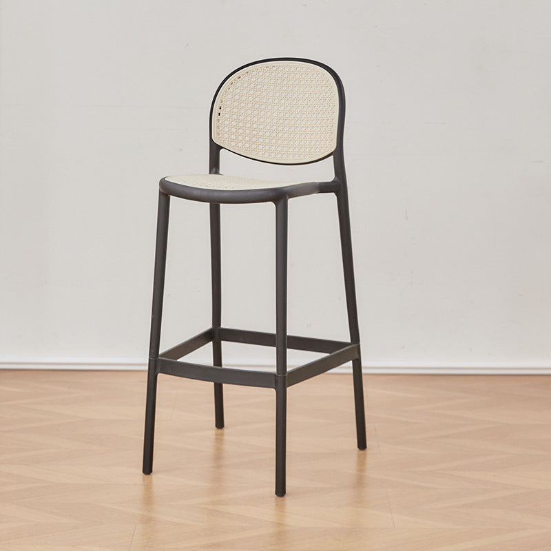 Modern Minimalist Rectangular PP Rattan Weaving Bar Stool Backrest Footrest For Dining Room