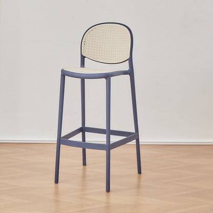 Modern Minimalist Rectangular PP Rattan Weaving Bar Stool Backrest Footrest For Dining Room