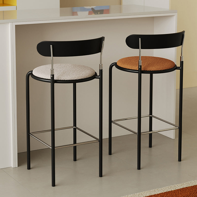 Modern Minimalist Round Wrought Iron Plywood Fabric Bar Stool Backrest Footrest For Dining Room