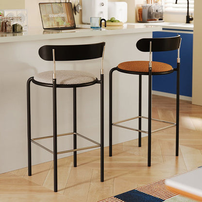 Modern Minimalist Round Wrought Iron Plywood Fabric Bar Stool Backrest Footrest For Dining Room