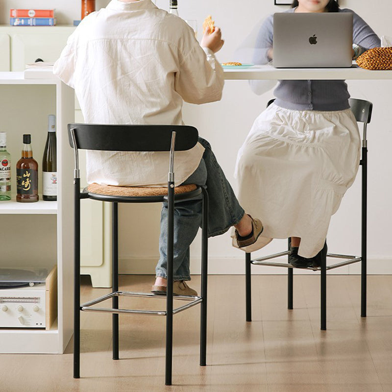 Modern Minimalist Round Wrought Iron Plywood Fabric Bar Stool Backrest Footrest For Dining Room