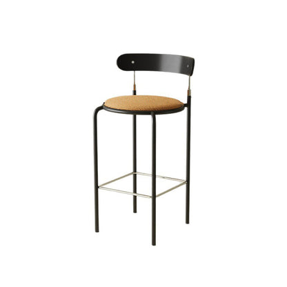 Modern Minimalist Round Wrought Iron Plywood Fabric Bar Stool Backrest Footrest For Dining Room