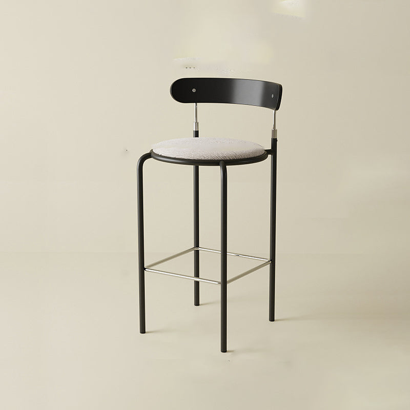 Modern Minimalist Round Wrought Iron Plywood Fabric Bar Stool Backrest Footrest For Dining Room