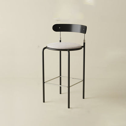 Modern Minimalist Round Wrought Iron Plywood Fabric Bar Stool Backrest Footrest For Dining Room