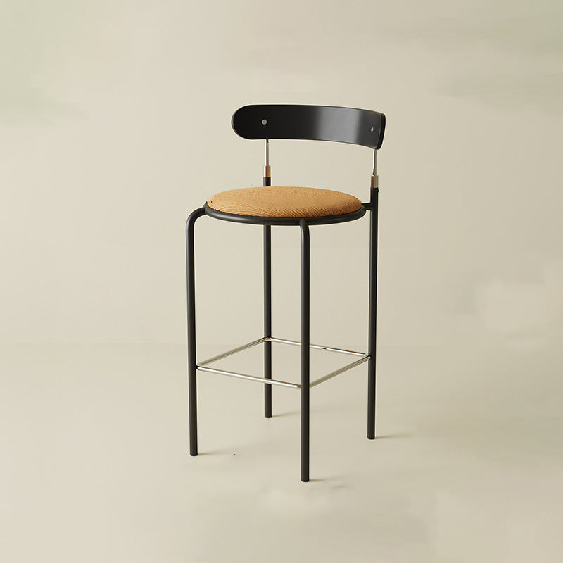 Modern Minimalist Round Wrought Iron Plywood Fabric Bar Stool Backrest Footrest For Dining Room