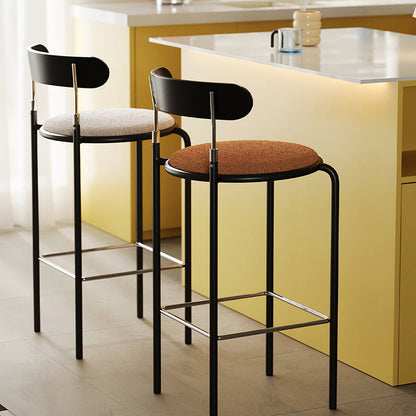 Modern Minimalist Round Wrought Iron Plywood Fabric Bar Stool Backrest Footrest For Dining Room